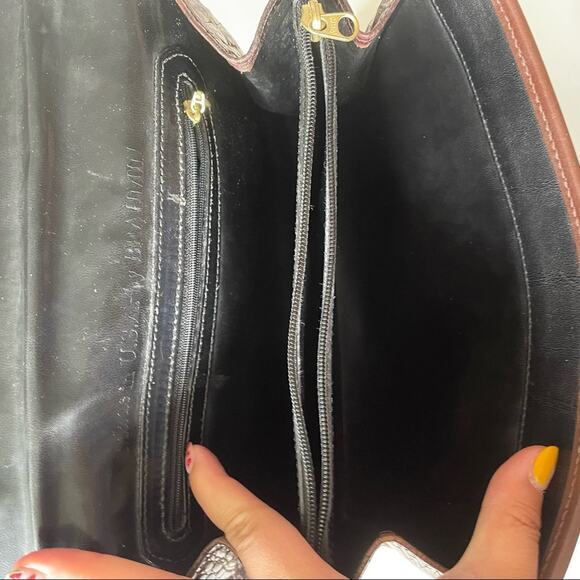 Vintage 1980s Brahmin Shoulder Bag Smooth and Croc Leather Black Brown GUC - Picture 4 of 16